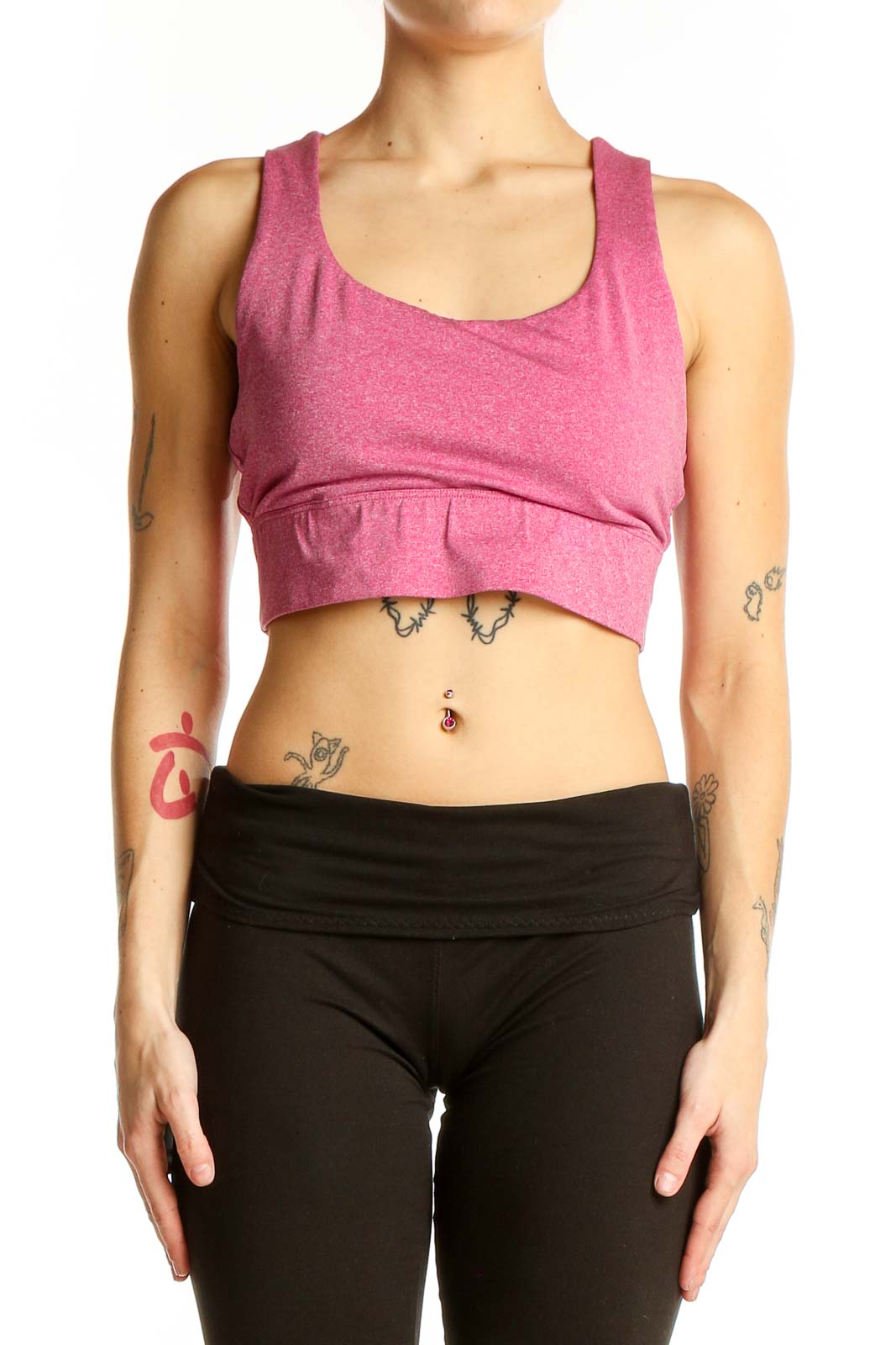Pink Heathered Racerback Sports Bra Front