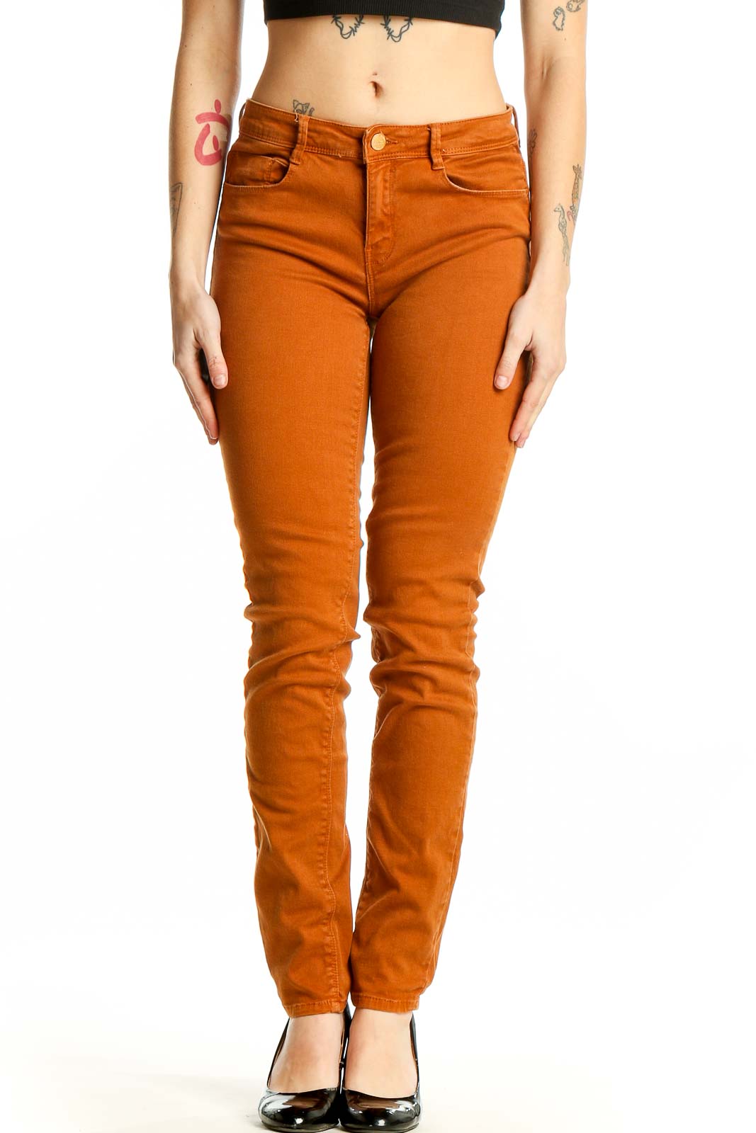 Rust Orange Cotton Skinny Pants Front