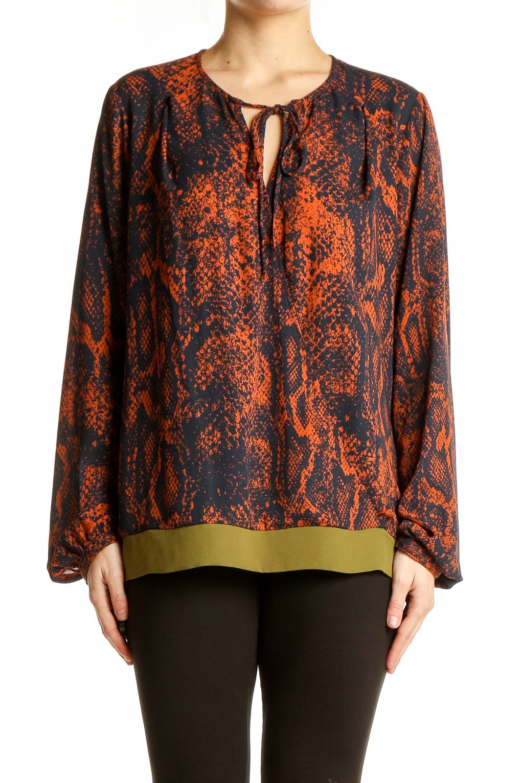 Orange Snake Print Polyester Blouse Front