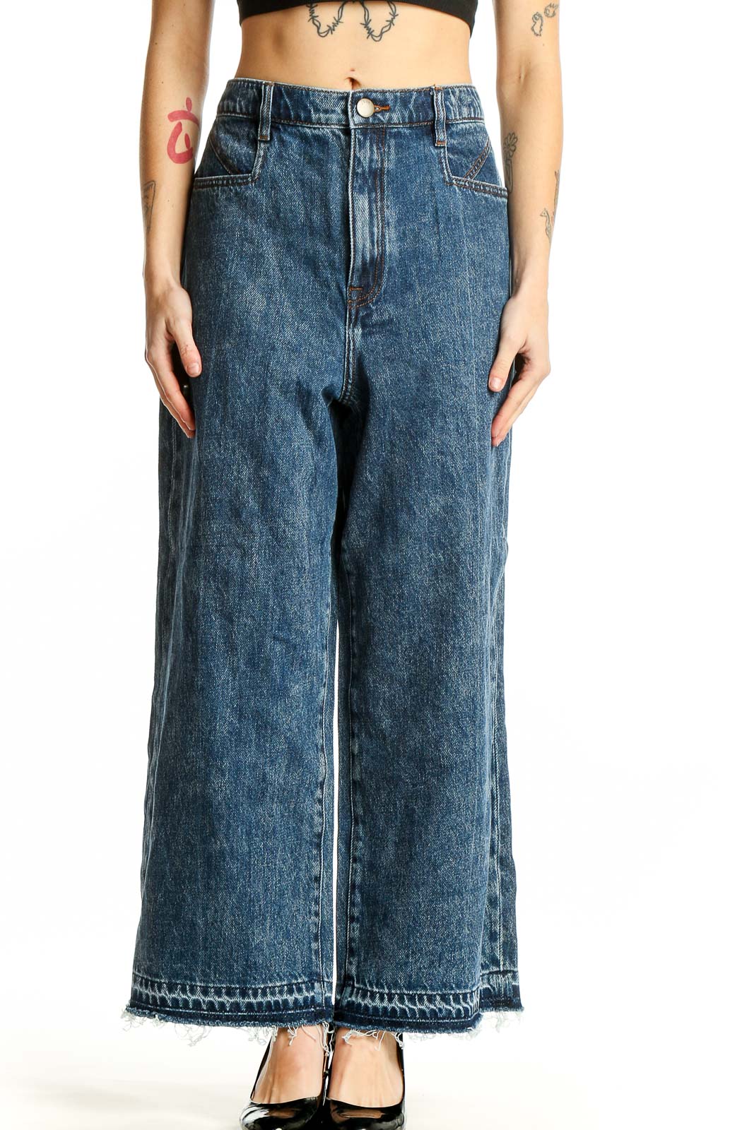Blue Wide-Leg Denim Jeans Front