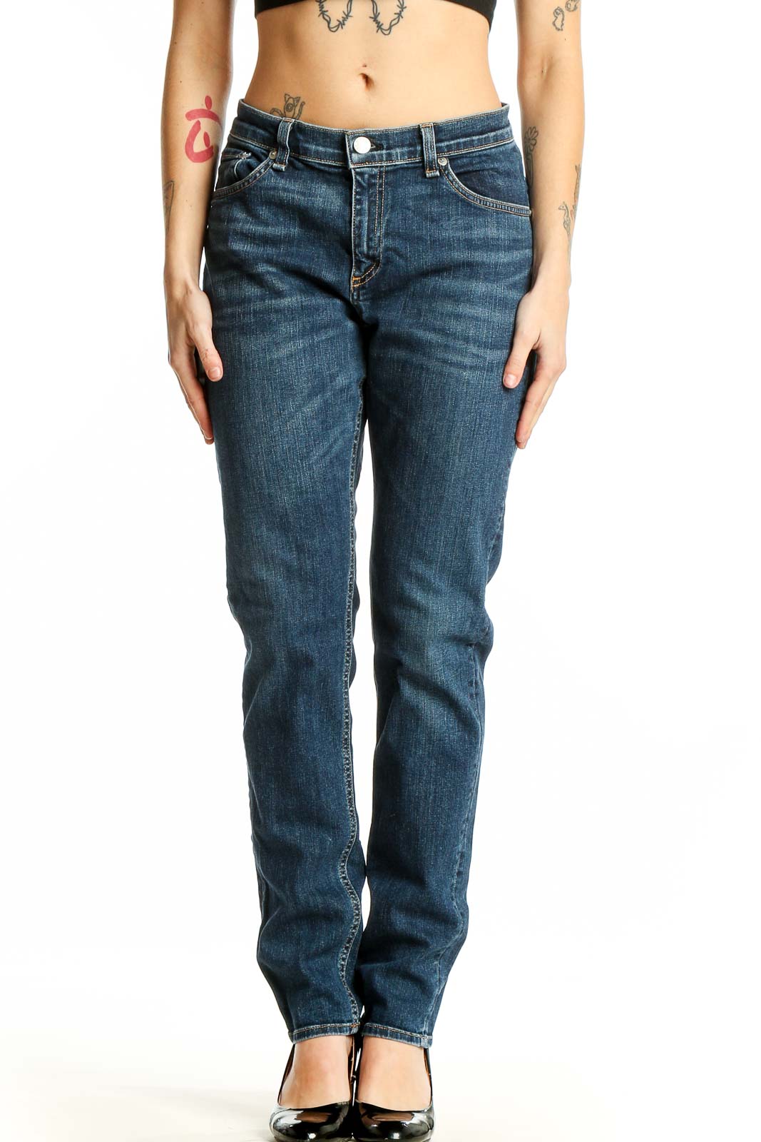 Blue Classic Straight Leg Jeans Front
