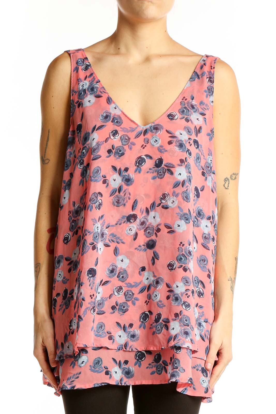 Pink Floral Layered Tank Top Front