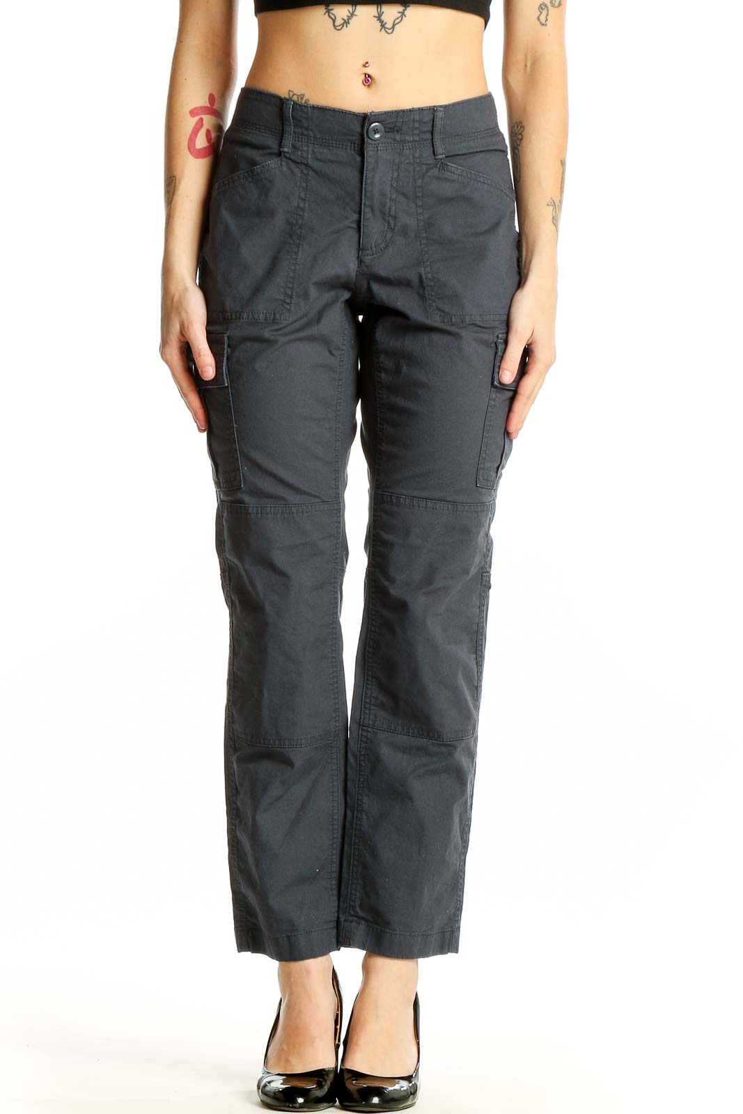 Gray Cotton-Blend Cargo Pants Front