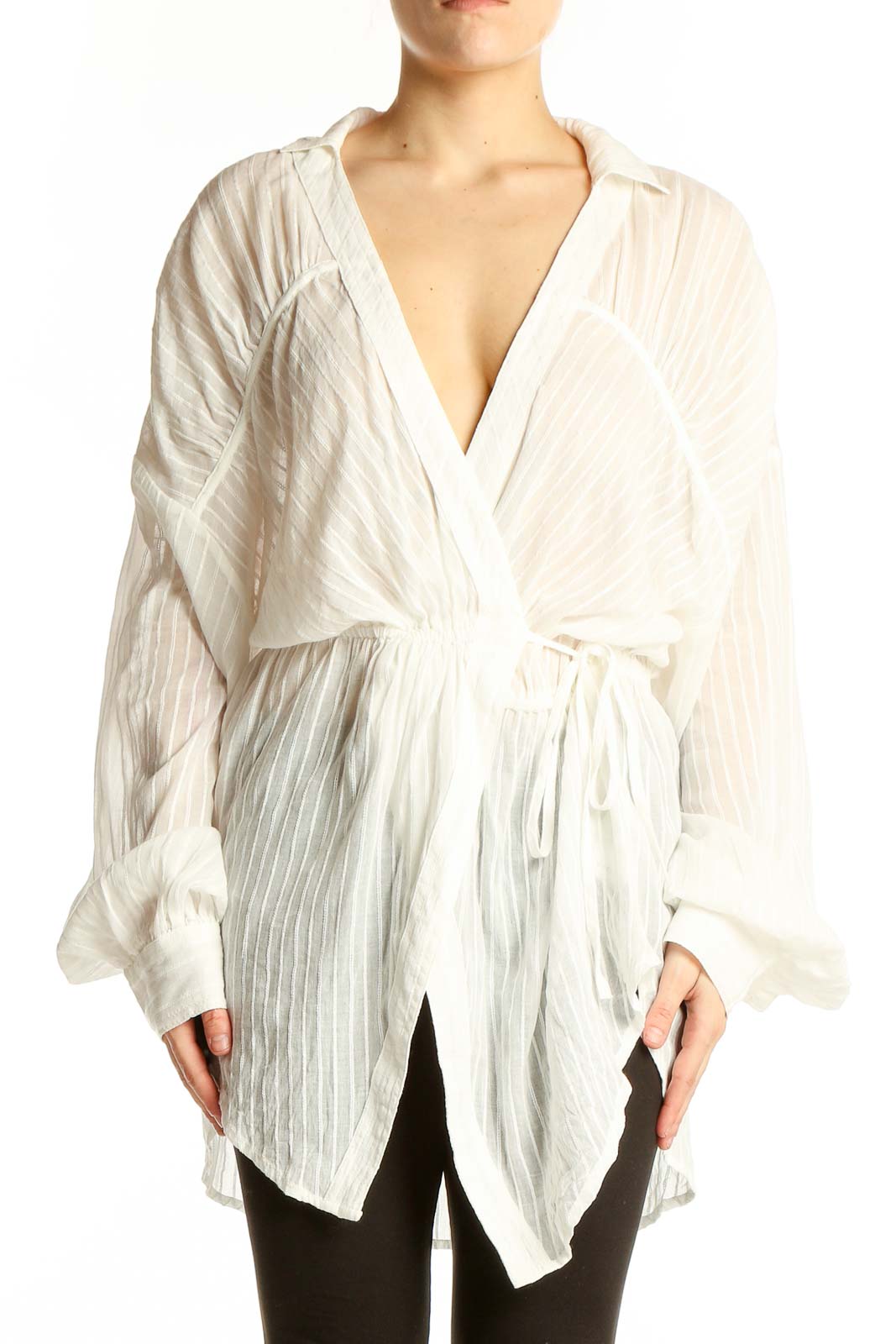 White Sheer Wrap Blouse Front