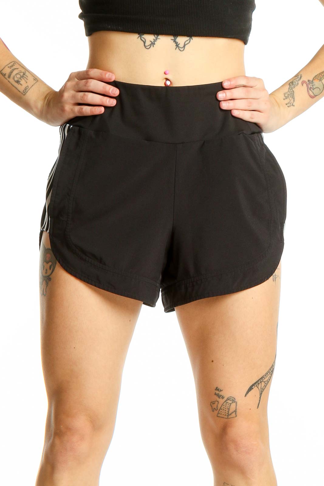 Black High-Waisted Athletic Shorts Front
