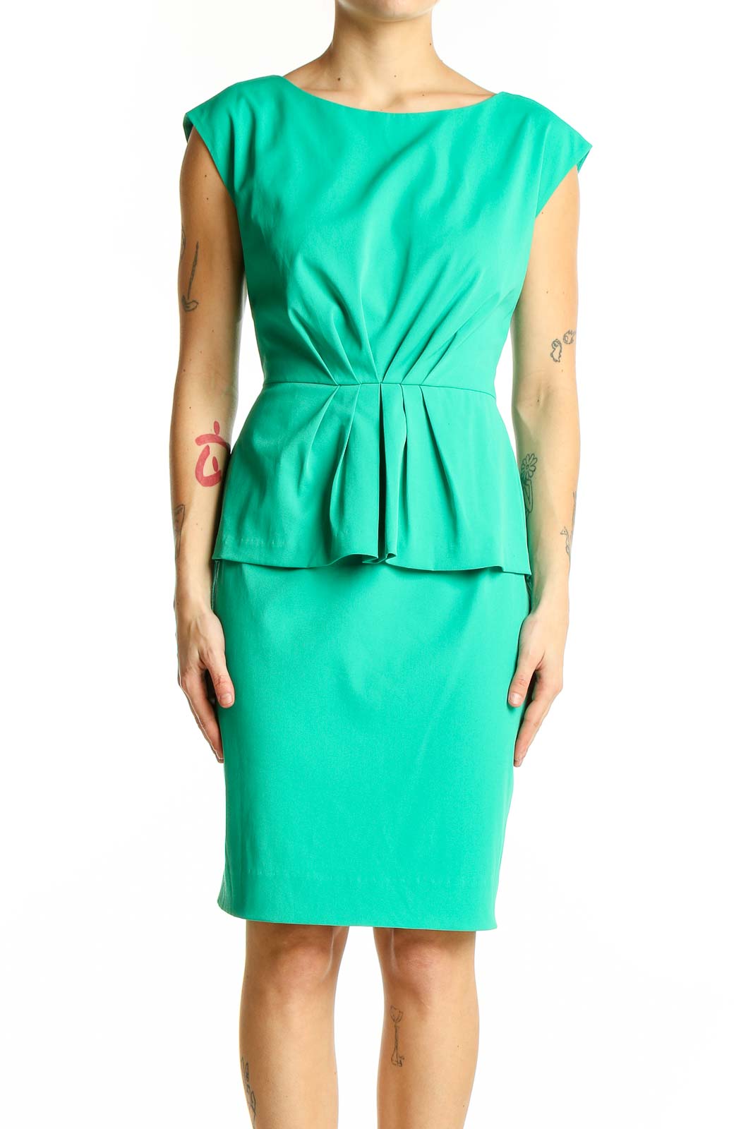 Emerald Green Peplum Sheath Dress Front