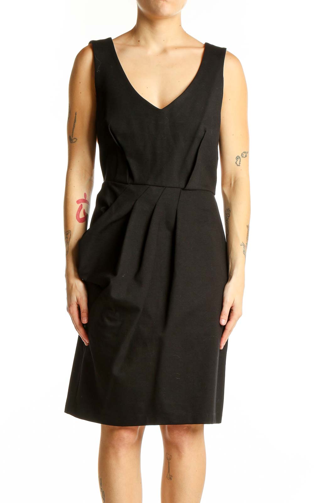 Black V-Neck Sleeveless Cocktail Dress Front