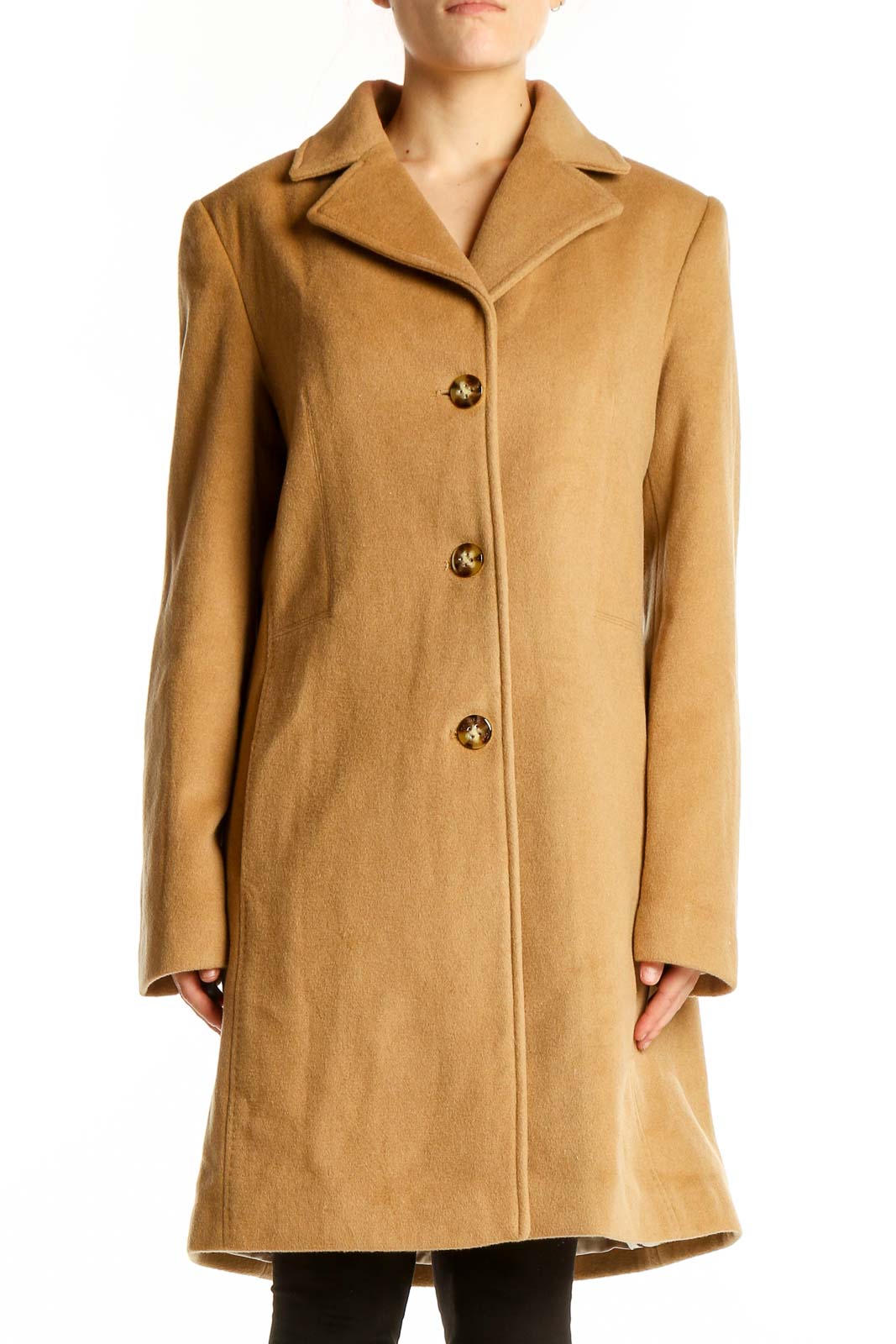 Camel Classic Button-Front Wool Blend Coat Front