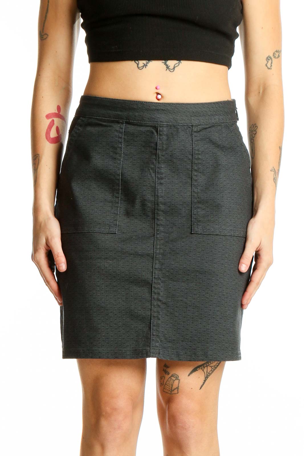 Charcoal Textured Pencil Skirt Front