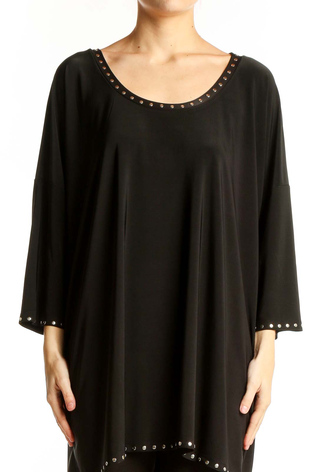 Black Studded Oversized Tunic Top Front