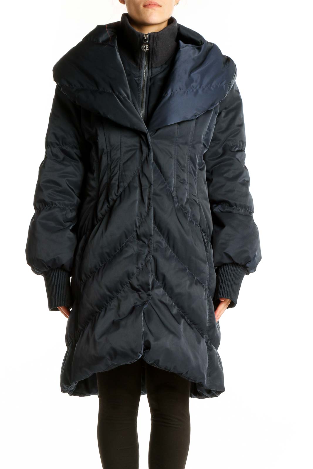 Navy Oversized Puffer Coat Front