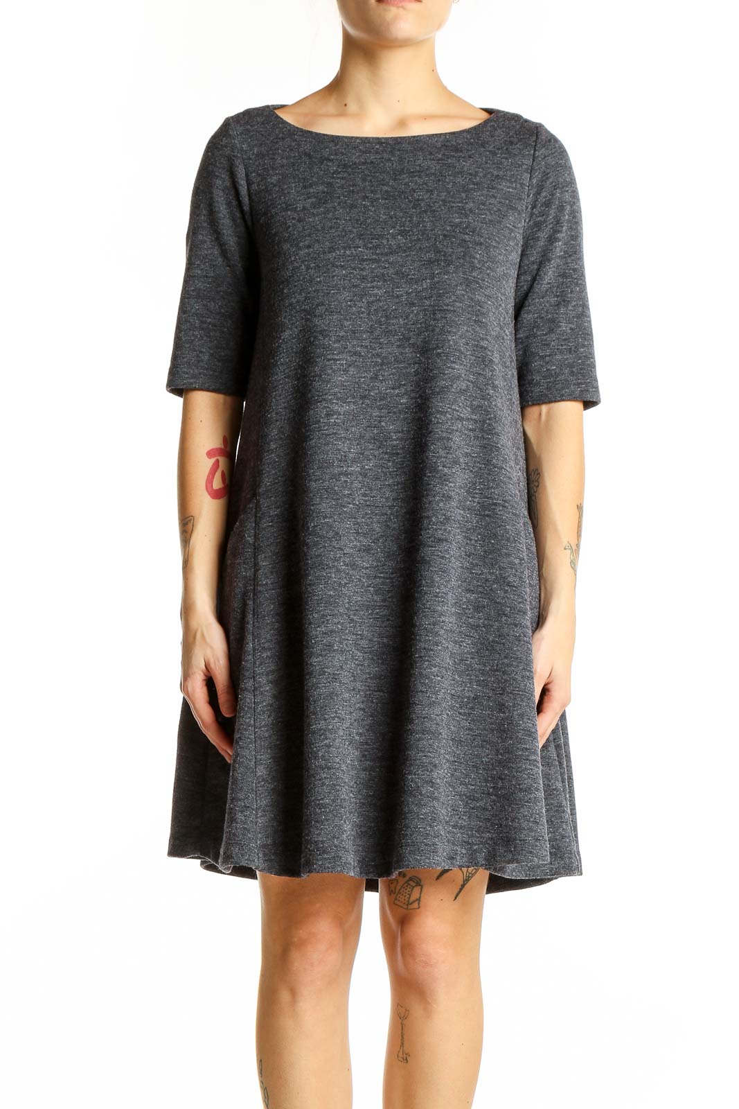 Charcoal Gray A-Line Swing Dress Front
