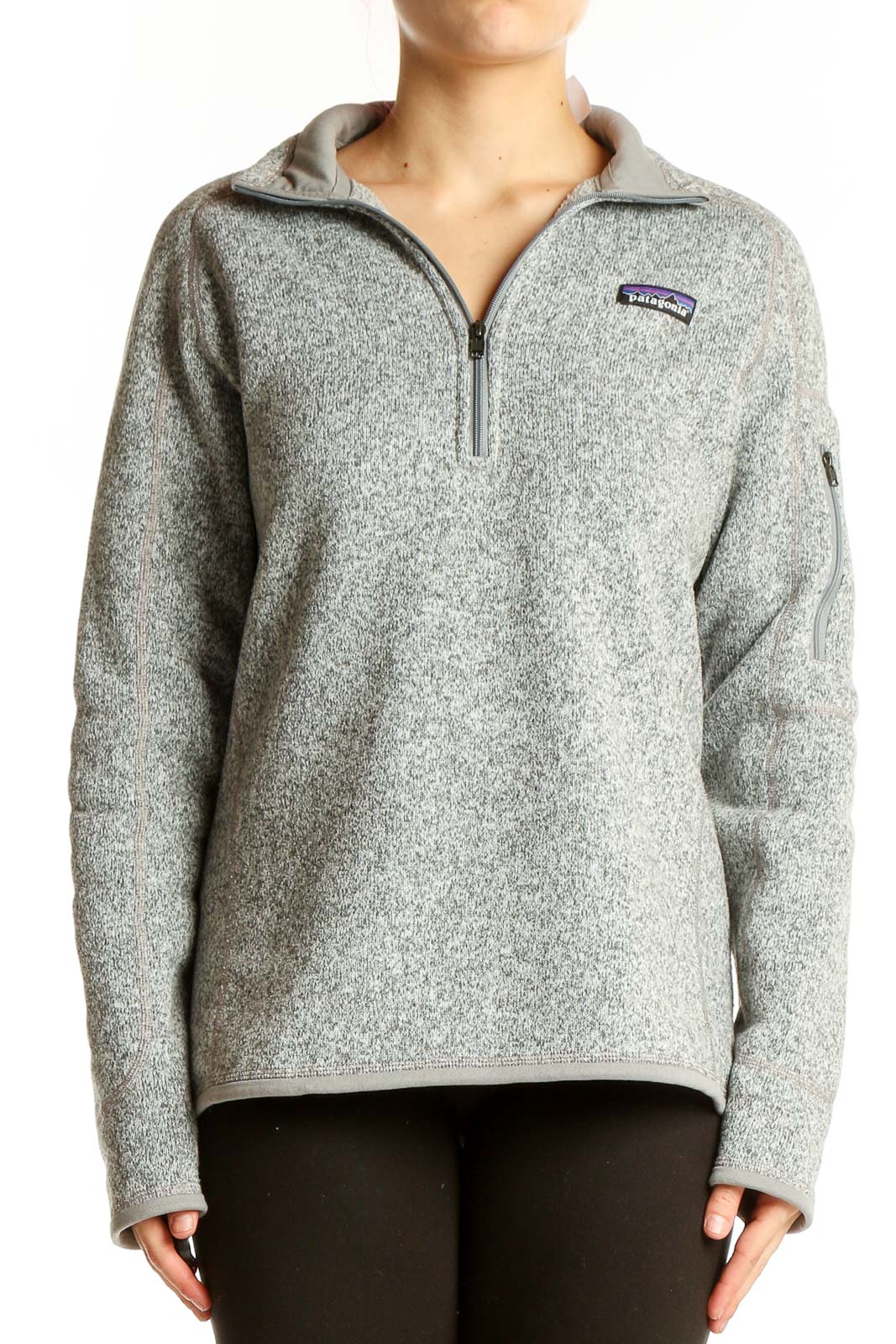 Gray Polyester Half-Zip Fleece Jacket Front