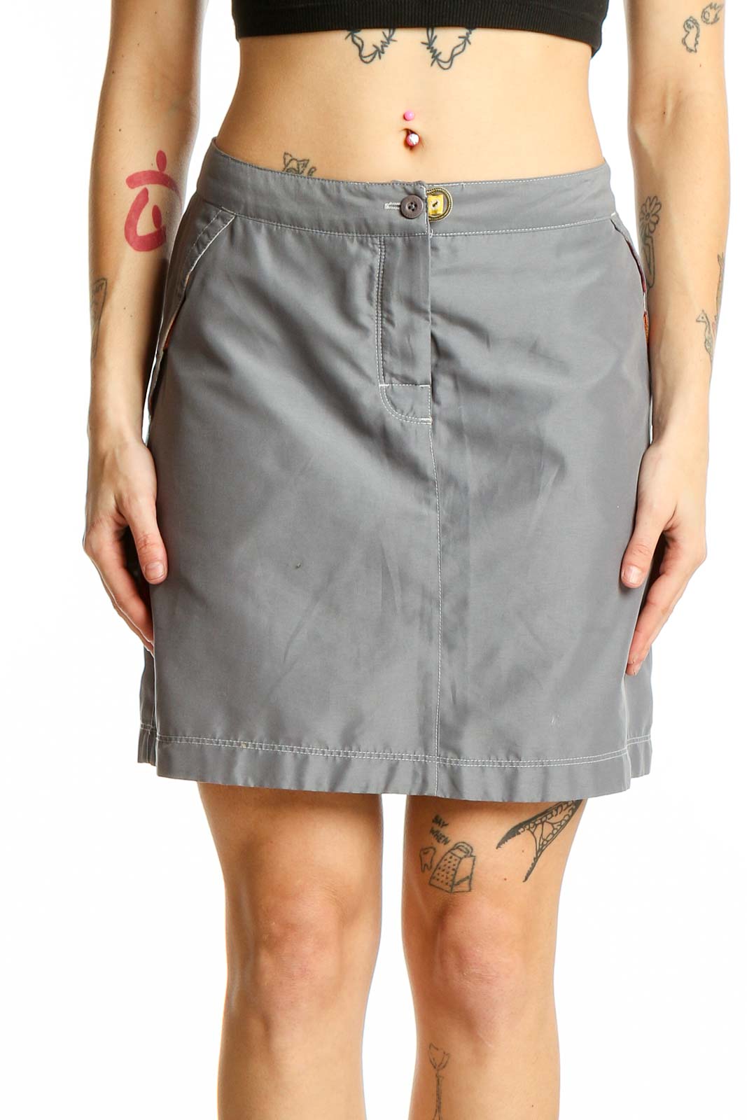 Gray Polyester Mini Skirt Front