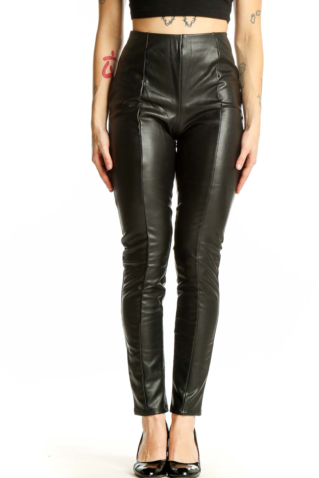 Black Faux Leather High-Waisted Skinny Pants Front