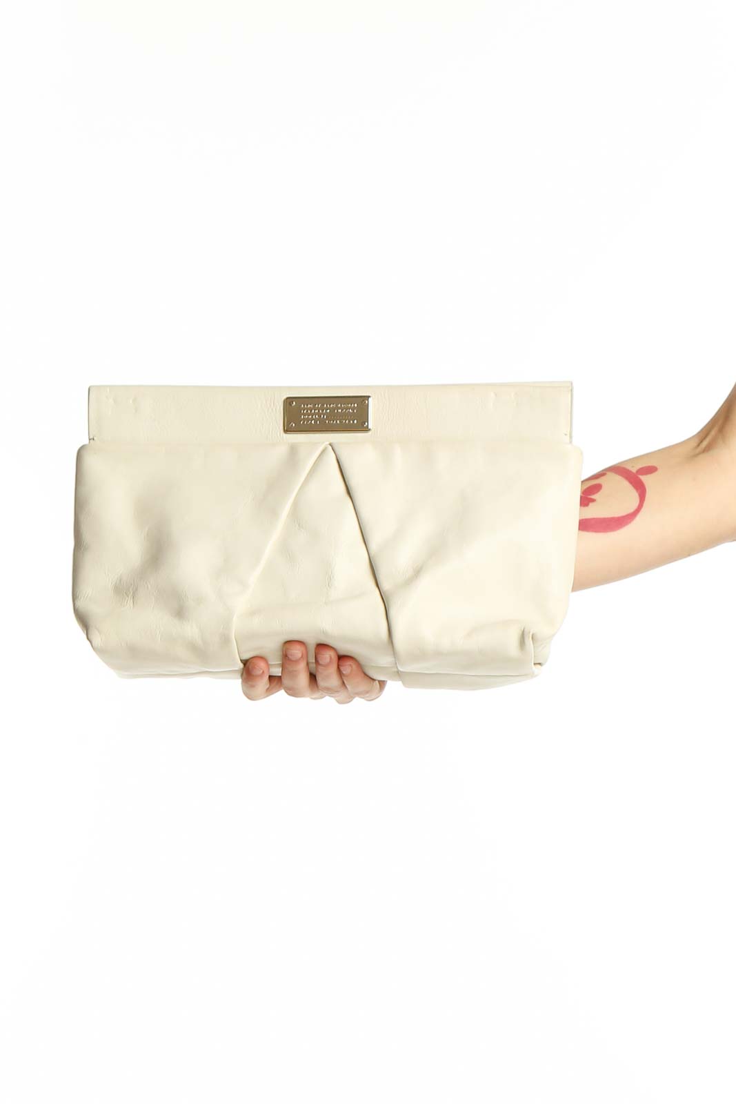 Cream Pleated Clutch Bag Front