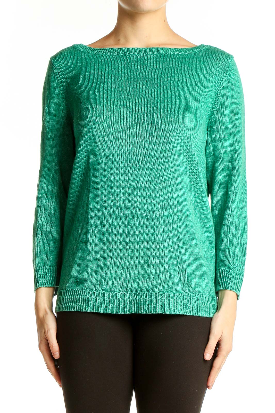 Green Linen Knit Sweater Front