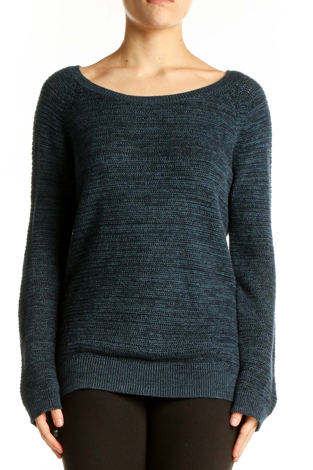 Navy Textured Cotton Knit Sweater Front