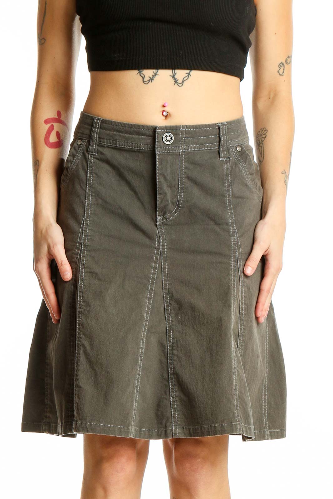 Olive A-Line Utility Skirt Front