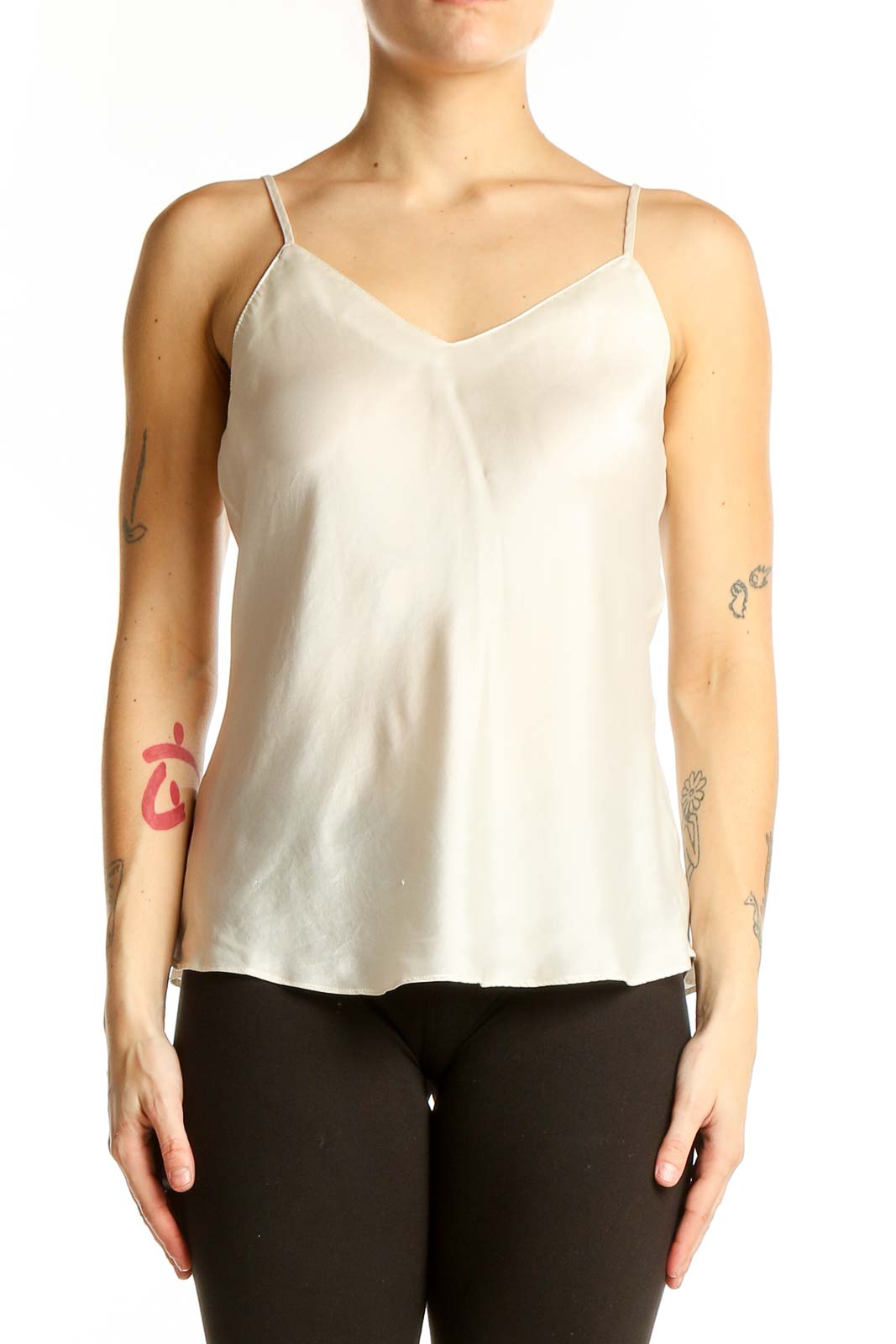 Ivory Silk V-Neck Camisole Top Front