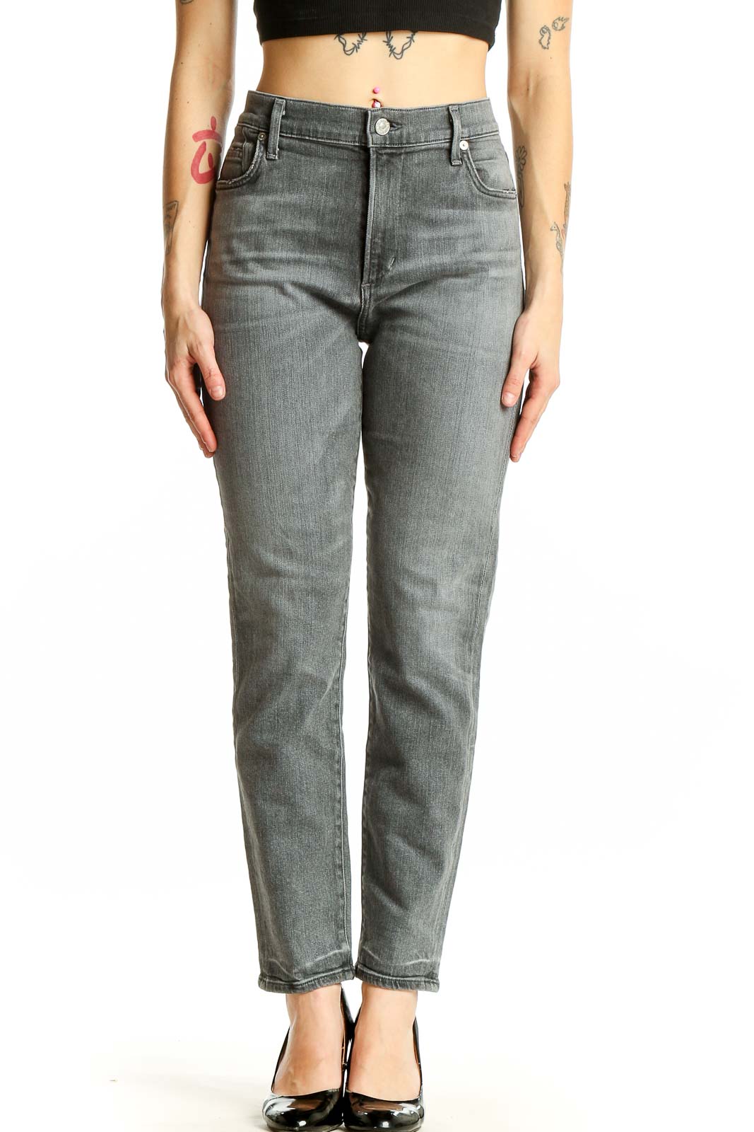 Gray Straight Leg Denim Jeans Front
