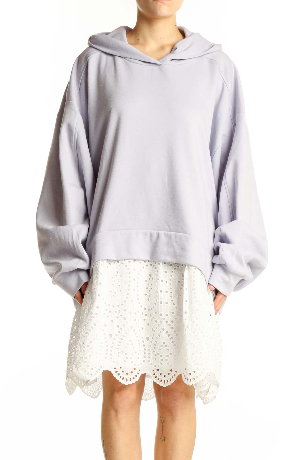 Light Gray Oversized Hoodie Dress Front