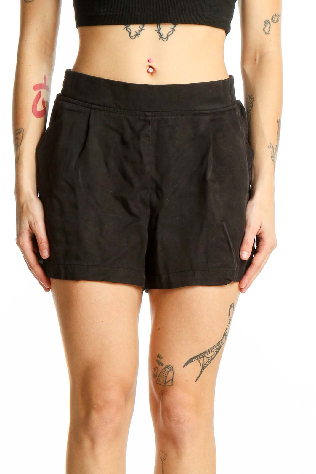 Black Lyocell Casual Shorts Front
