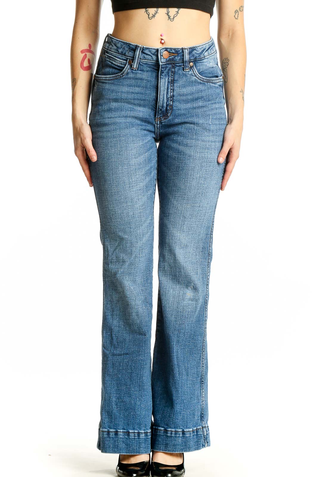 Blue Flared Denim Jeans Front