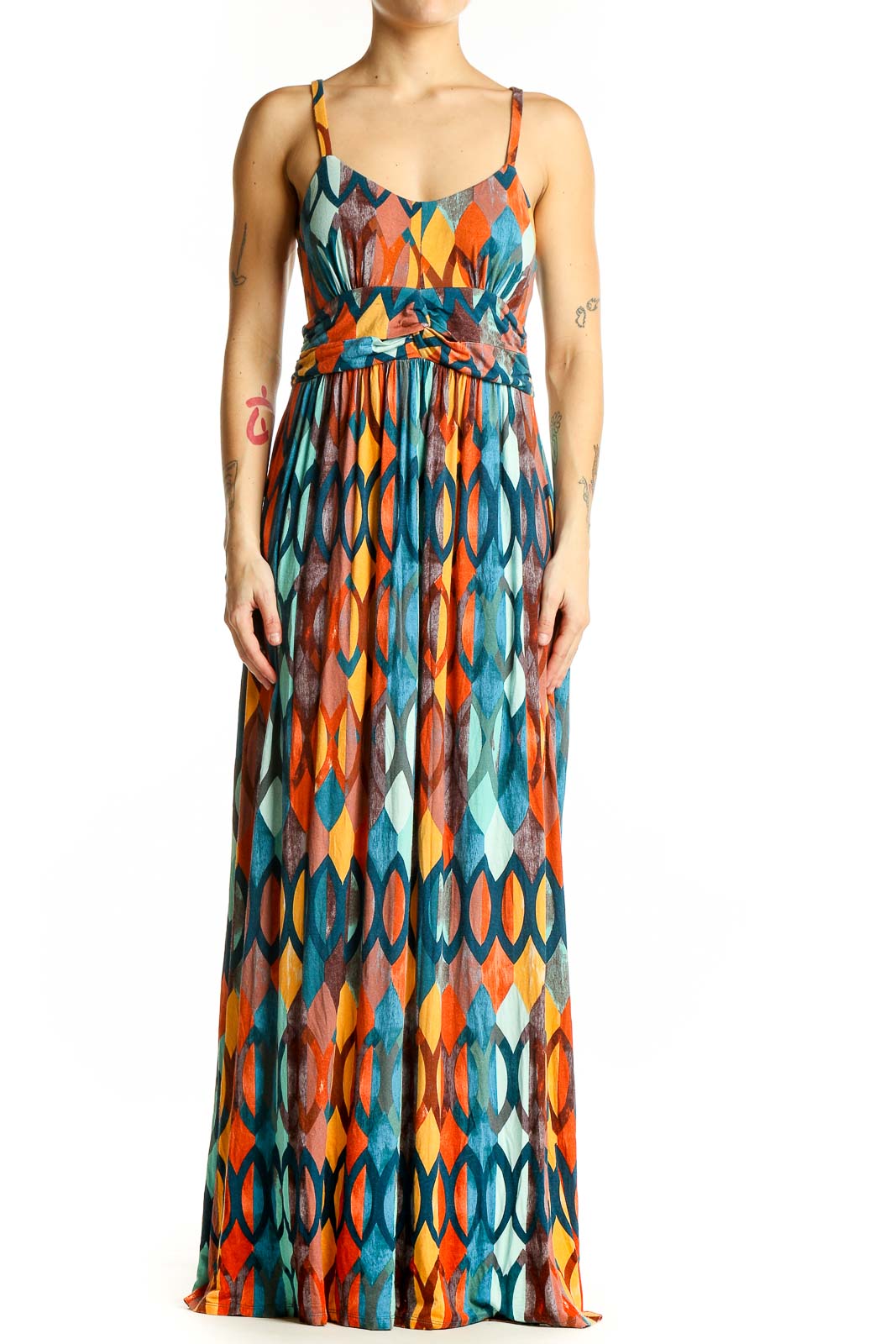 Multicolor Geometric Print Maxi Dress Front