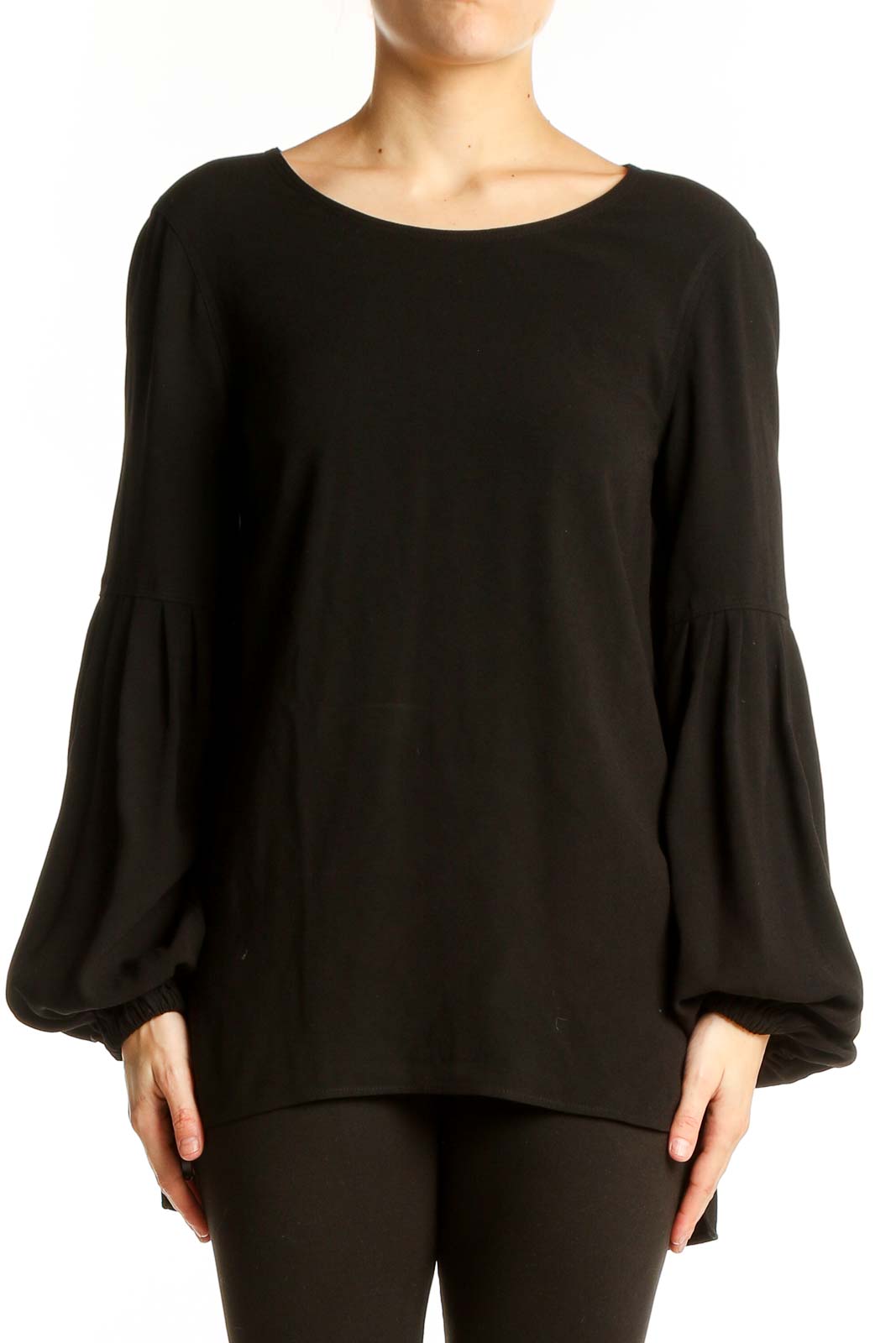 Black Elegant Balloon Sleeve Top Front