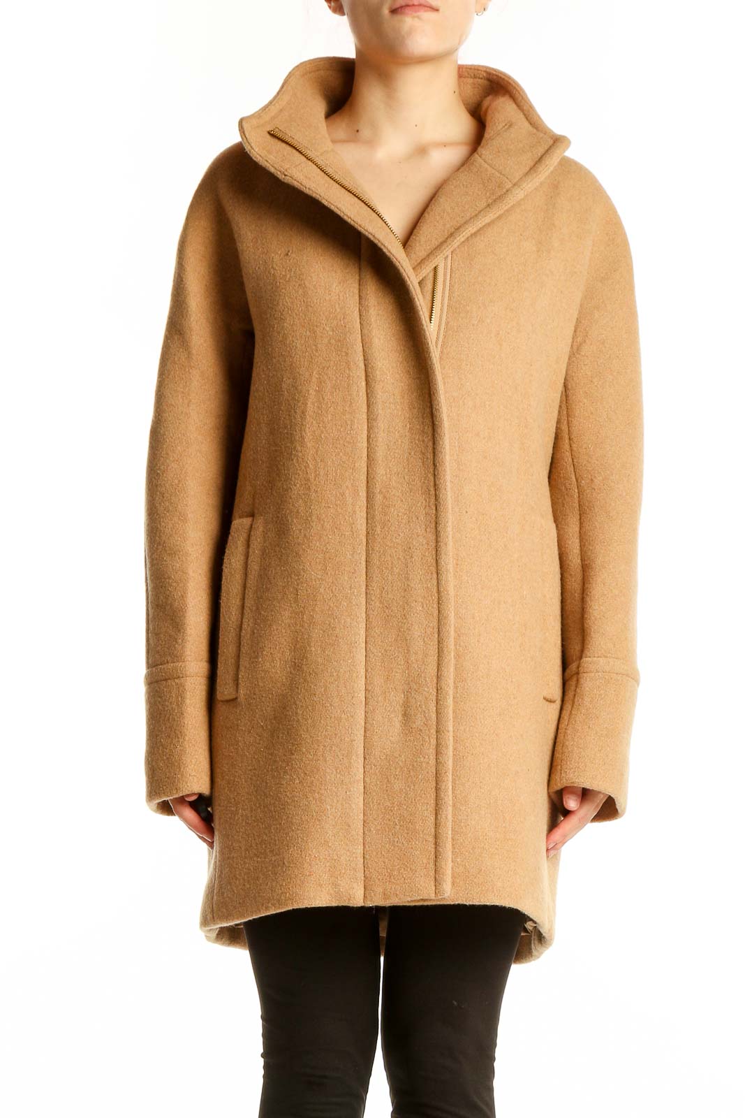 Camel Wool-Blend Cocoon Coat Front