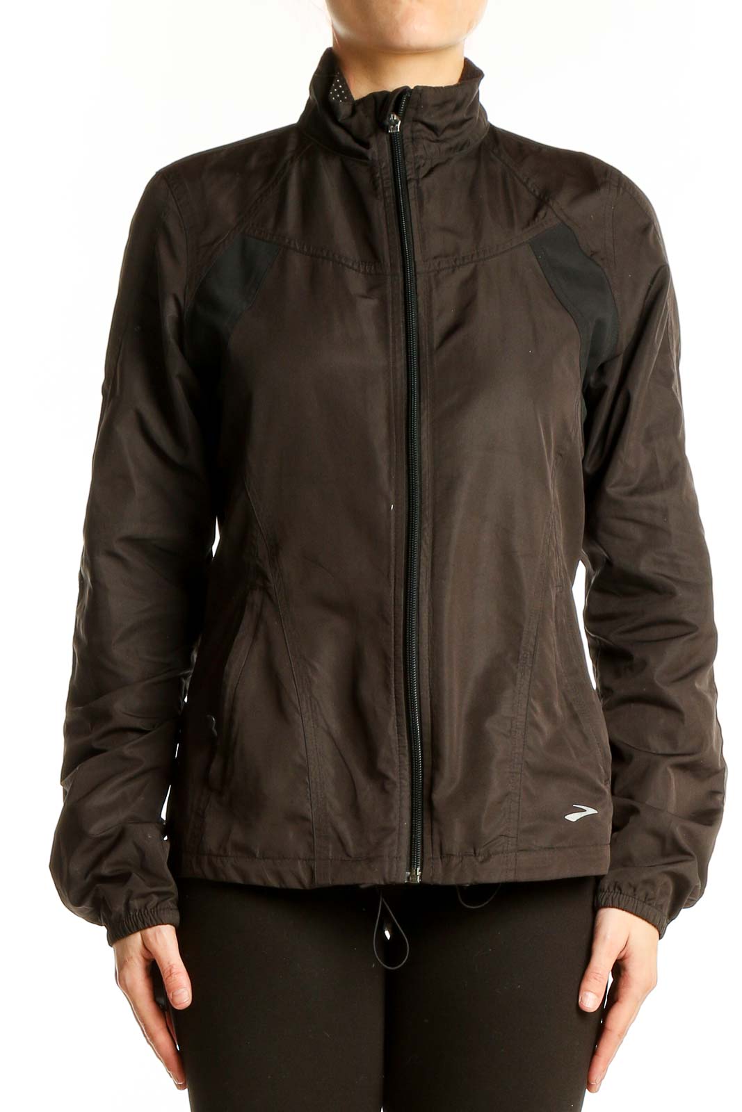 Brown Polyester Lightweight Running Jacket Front