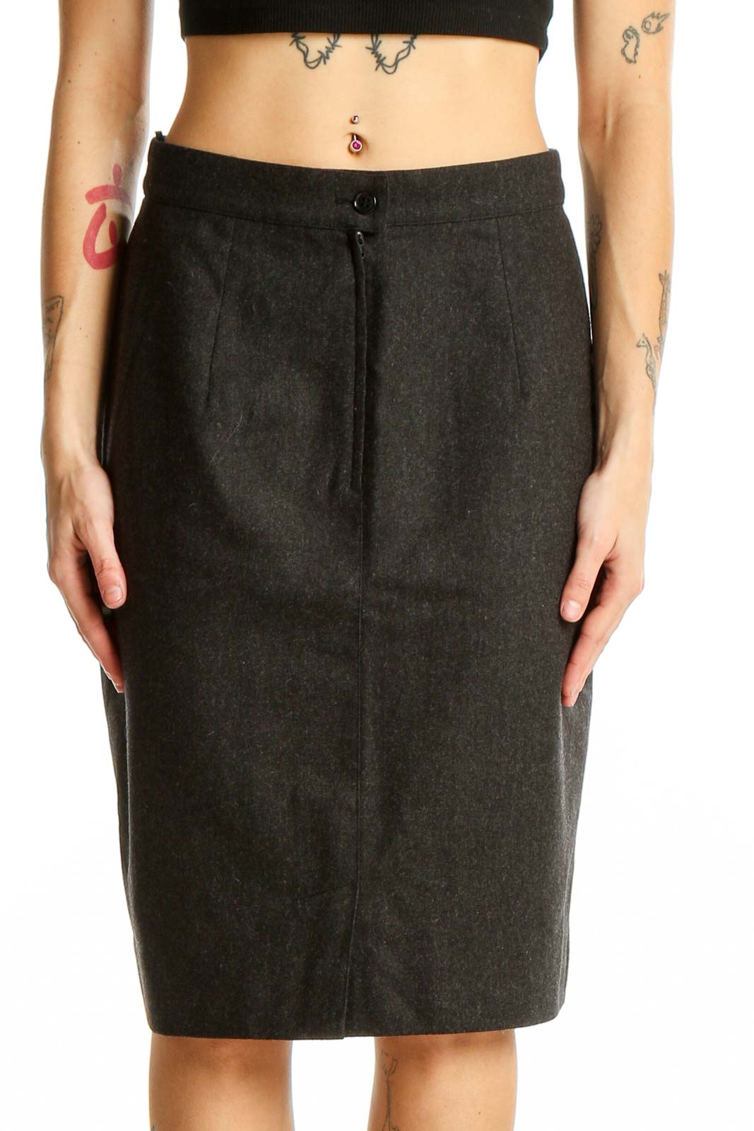Charcoal Gray Cashmere Wool Pencil Skirt Front