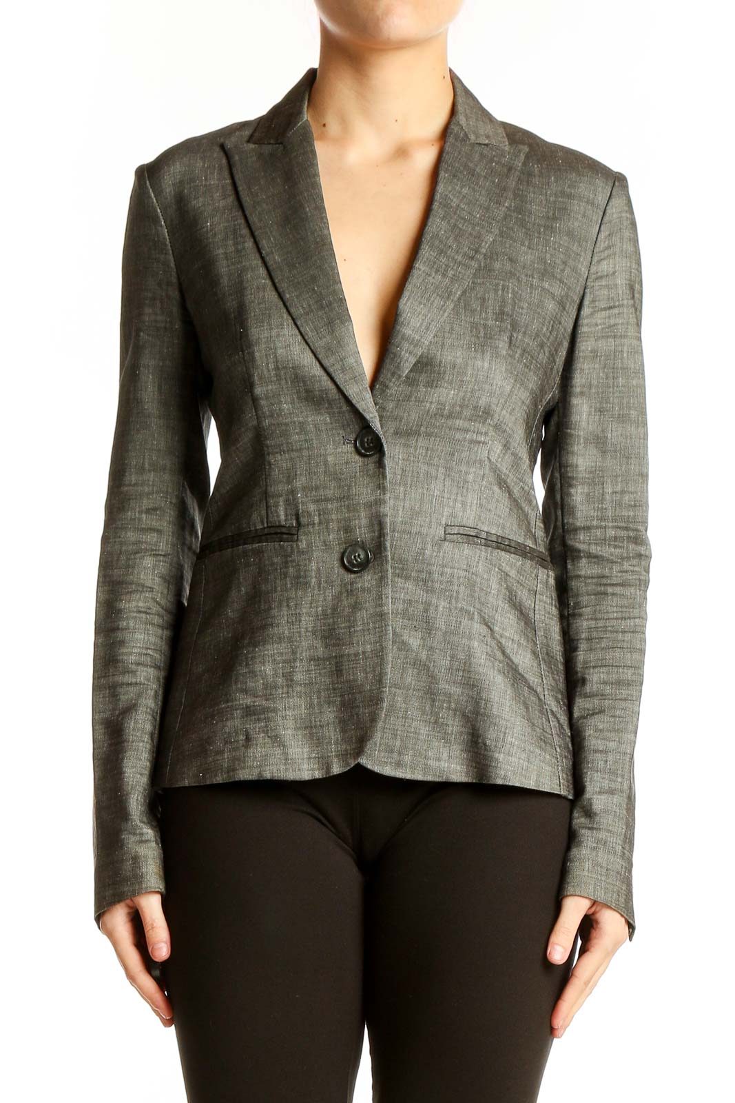 Gray Linen Blend Tailored Blazer Front