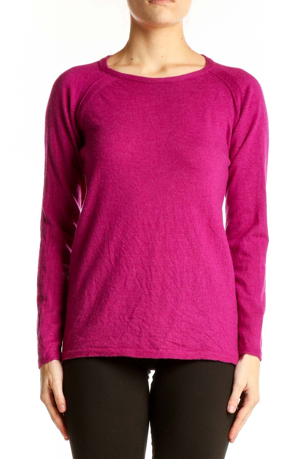 Fuchsia Merino Wool Knit Sweater Front