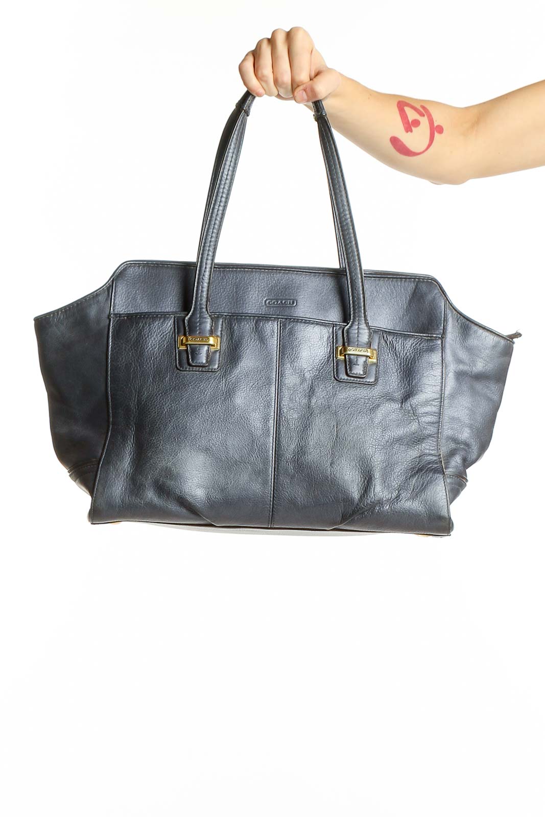 Gray Leather Tote Bag Front