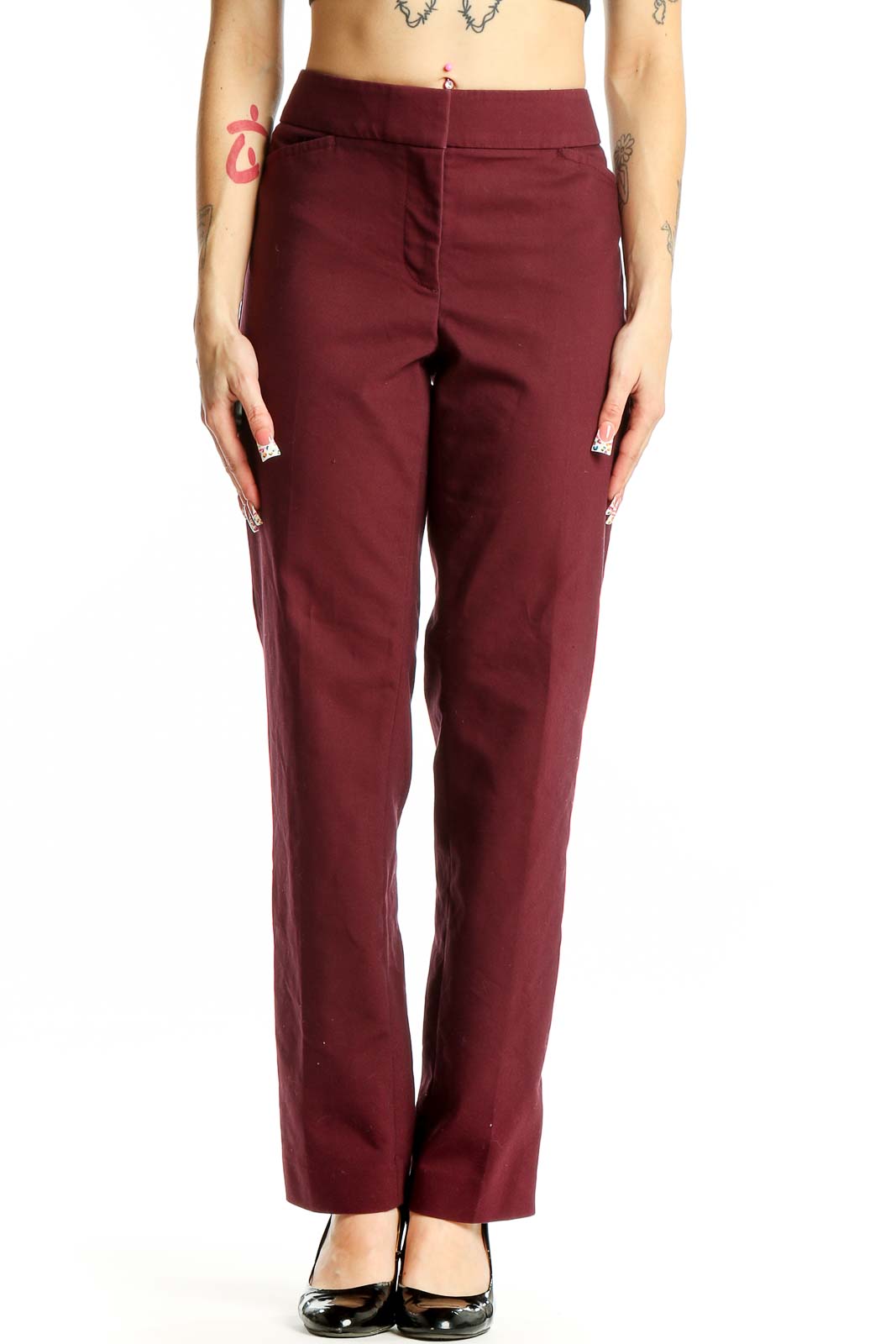 Burgundy Classic Straight-Leg Trousers Front