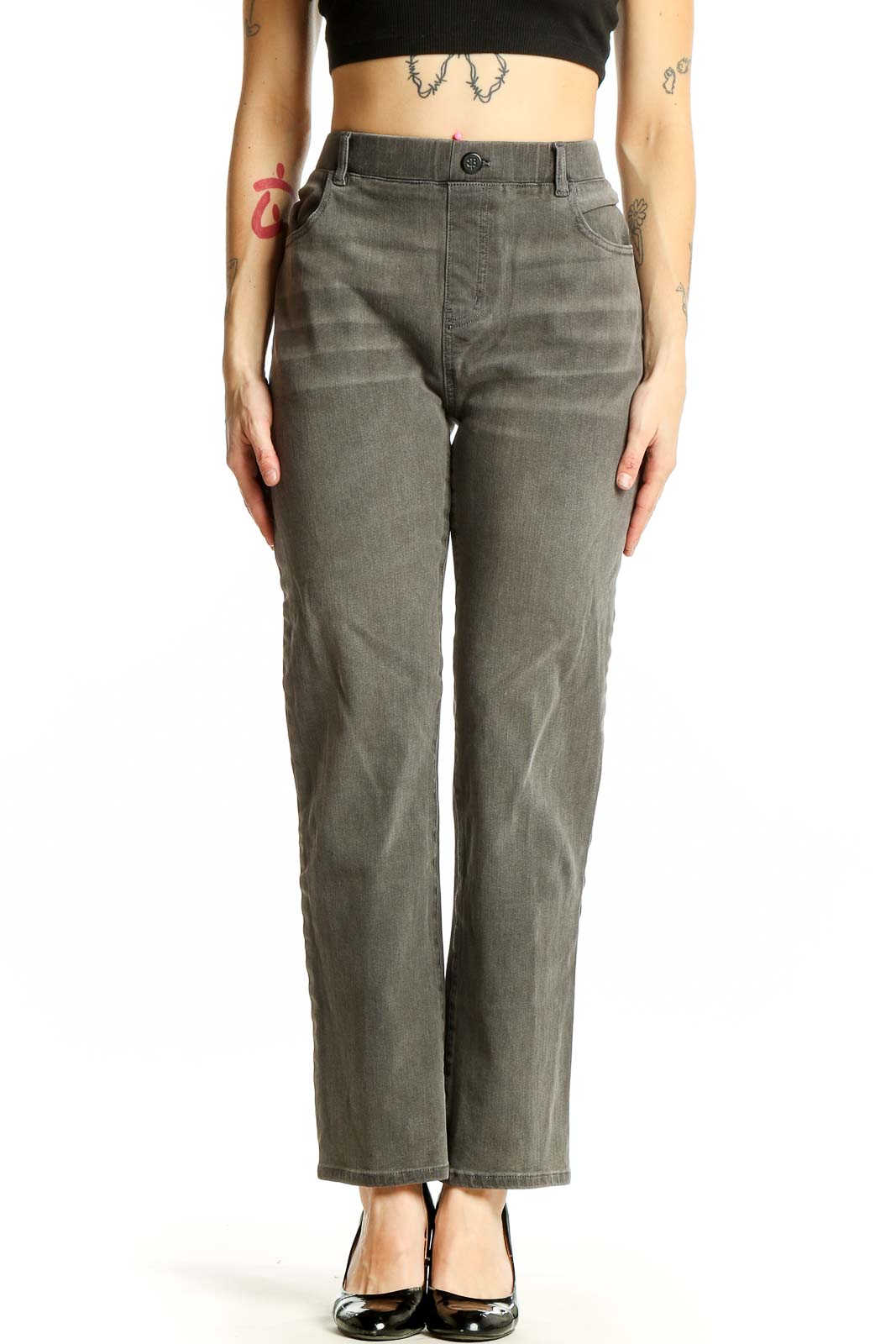 Gray Straight Leg Denim Jeans Front