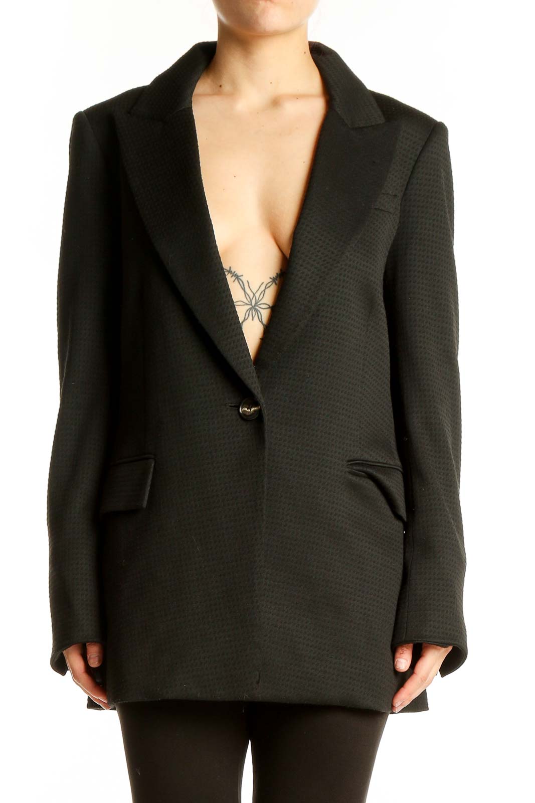 Black Textured Oversized Blazer Front