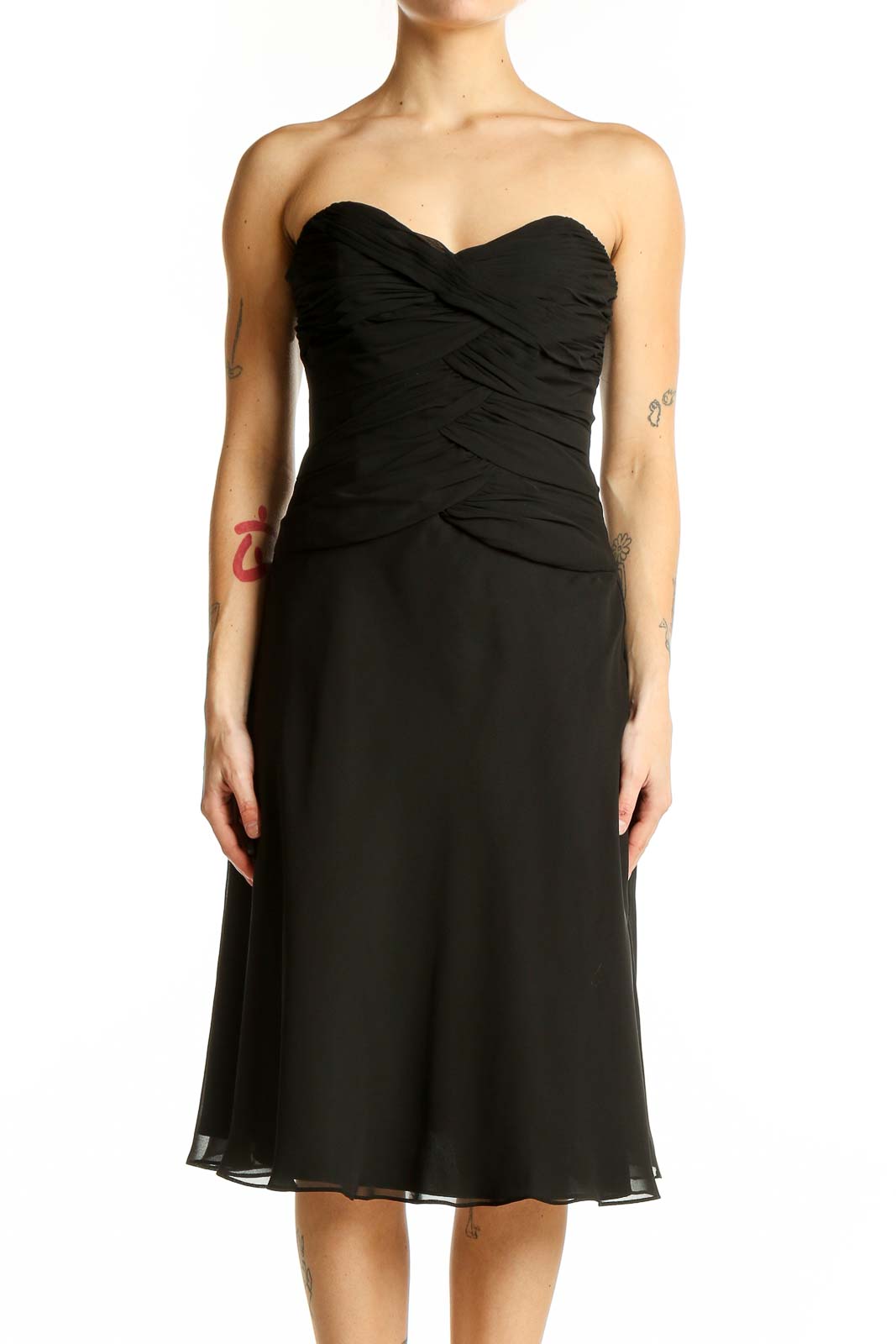 Black Strapless Ruched Cocktail Dress Front