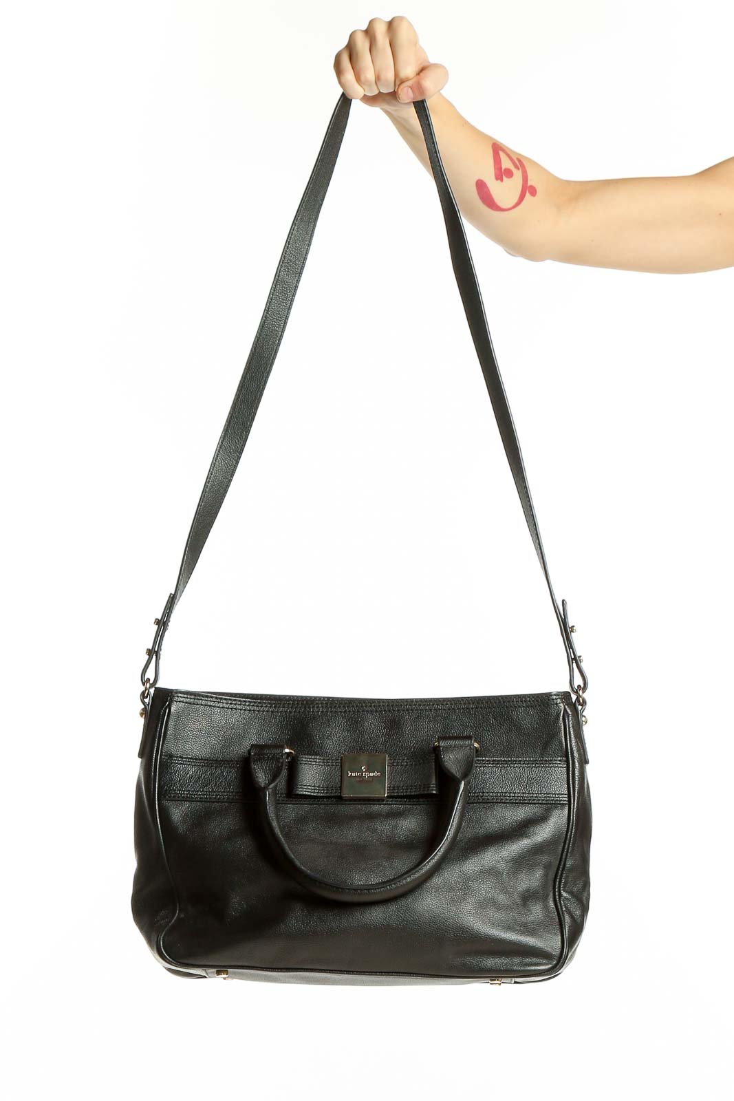 Black Leather Tote Bag Front