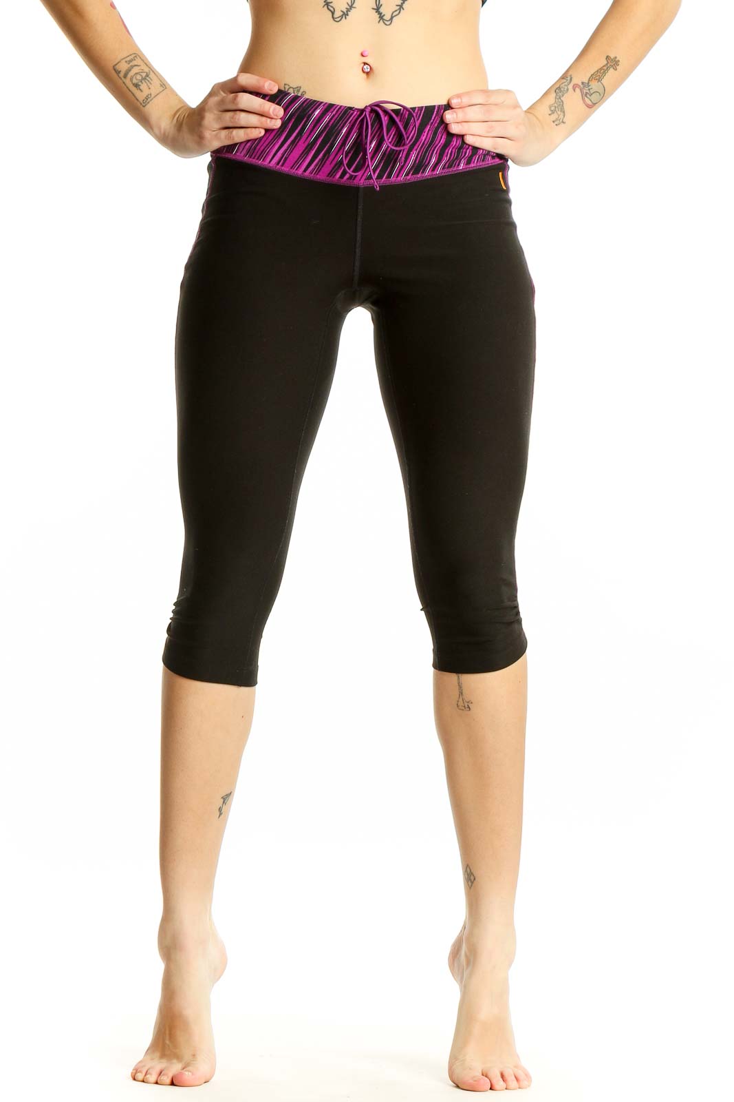 Black and Purple Capri Workout Leggings Front