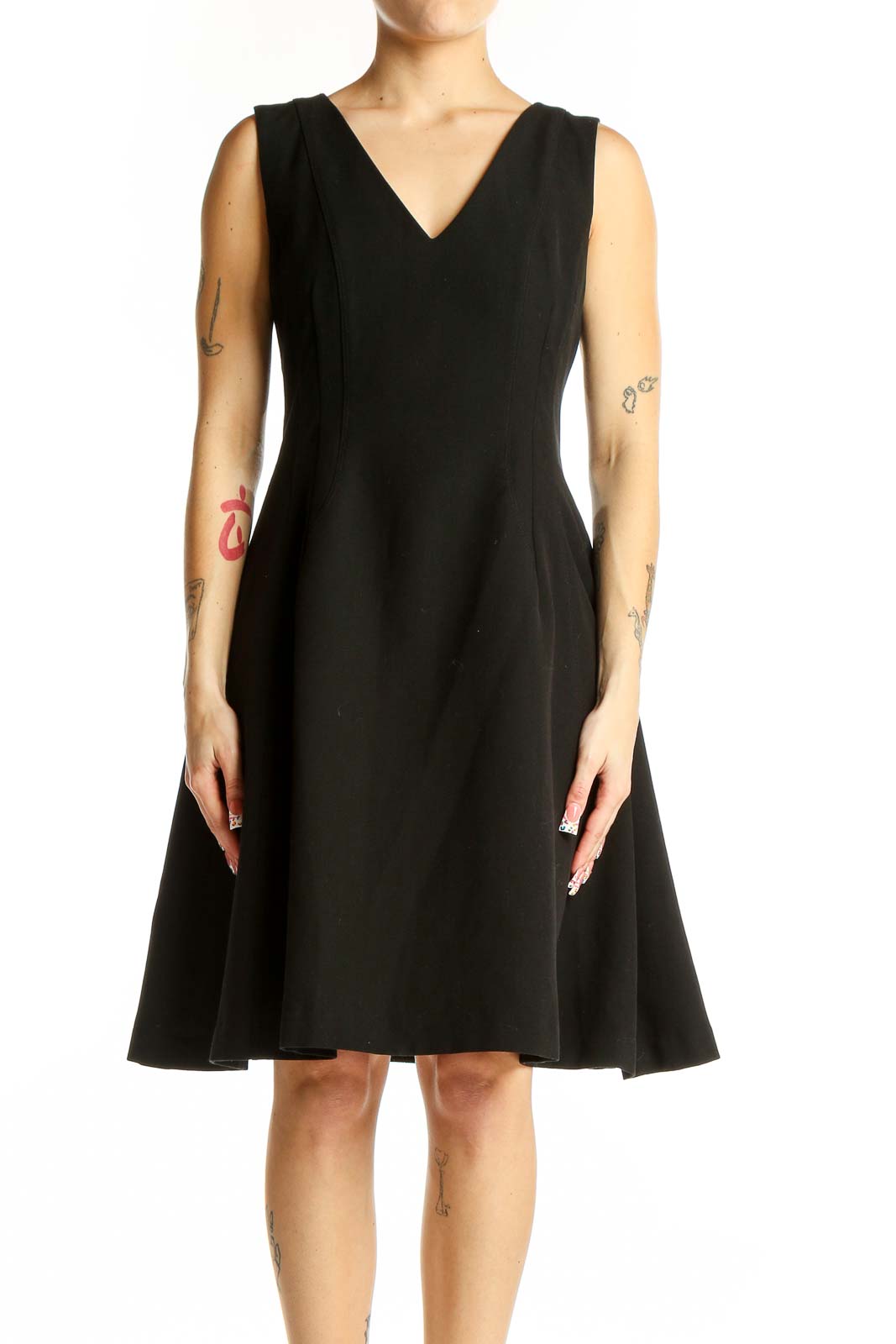 Black V-Neck A-Line Cocktail Dress Front