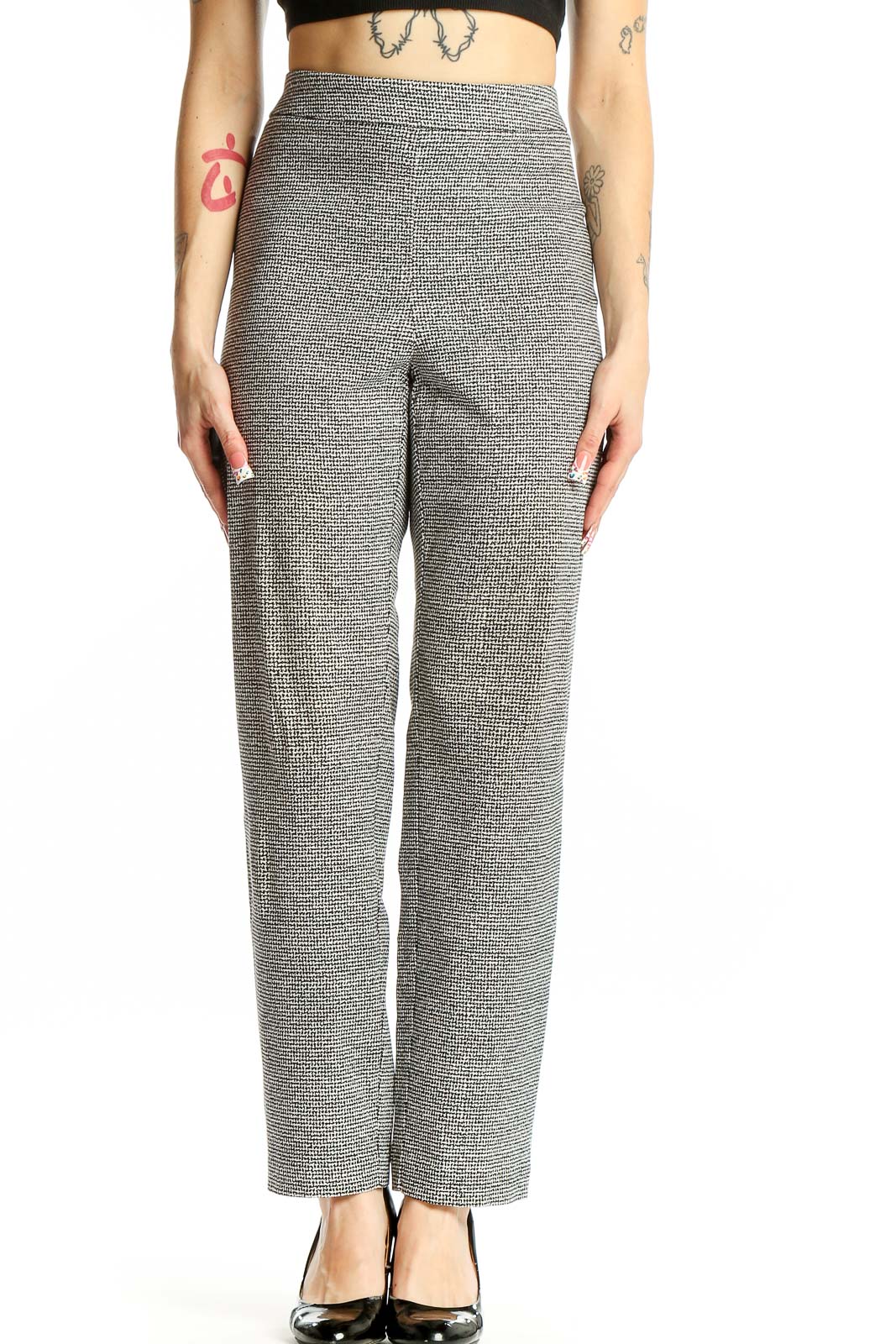 Gray Textured Wide-Leg Trousers Front