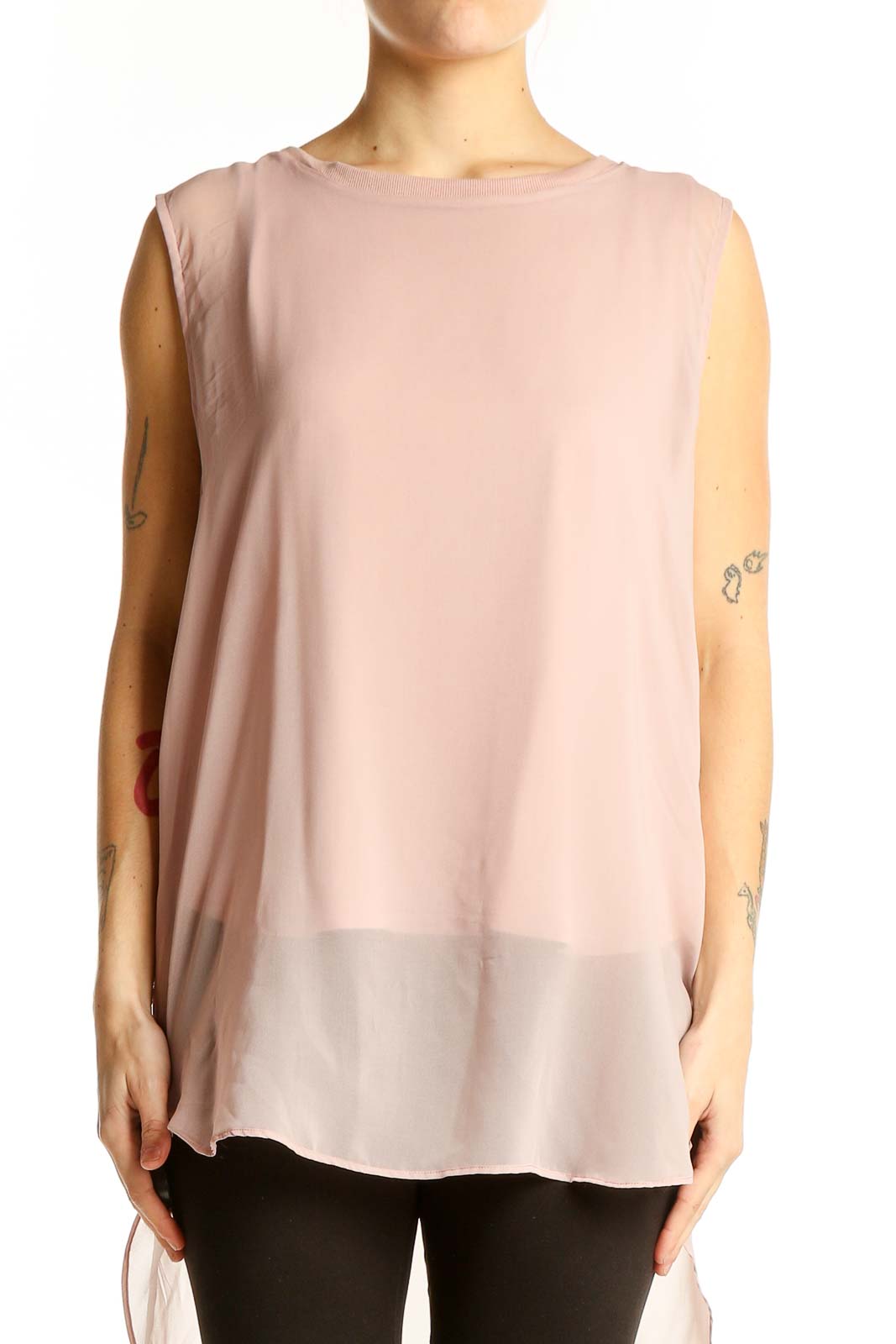 Blush Sleeveless Chiffon Overlay Top Front