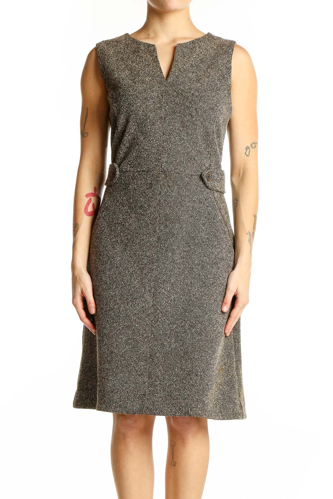 Gray Tweed Sleeveless Sheath Dress Front