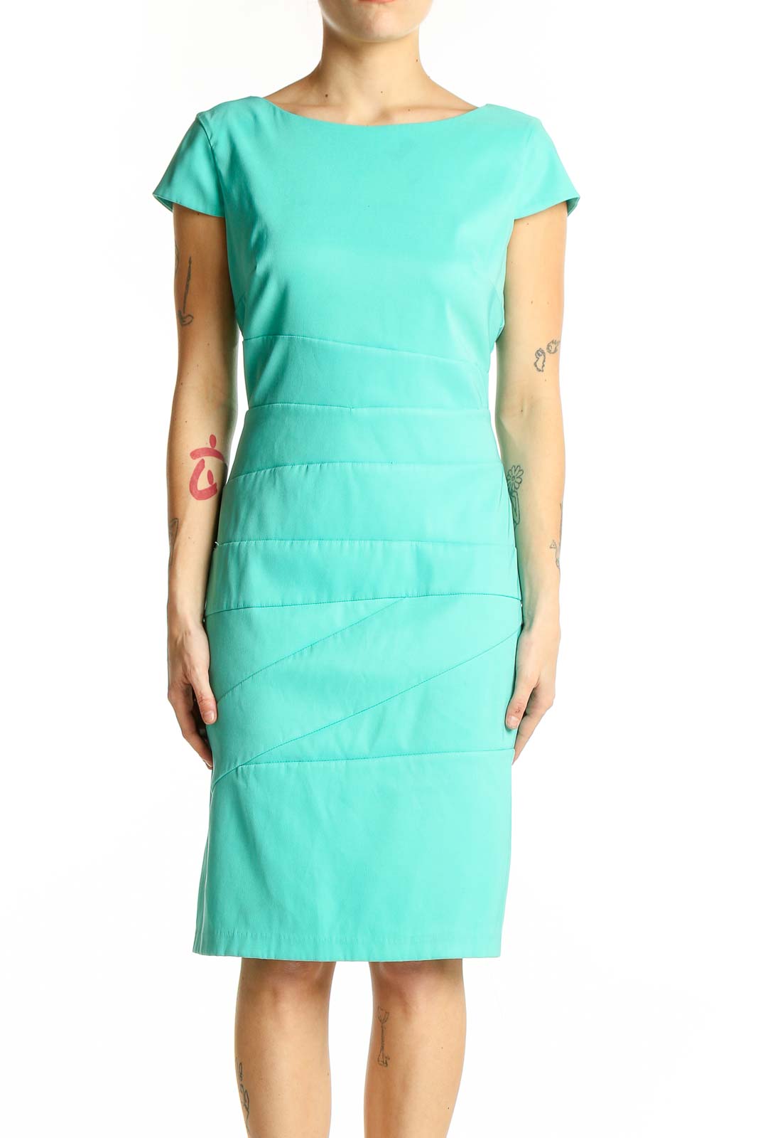 Turquoise Structured Bodycon Midi Dress Front