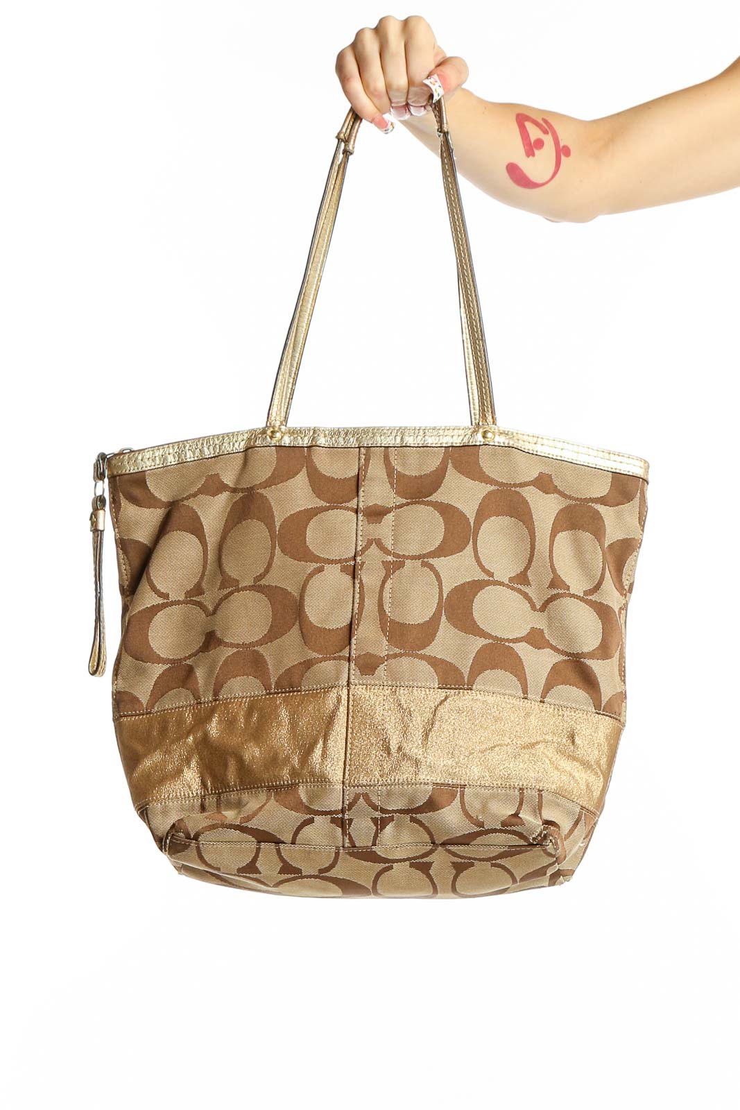 Tan Signature Print Tote Bag Front
