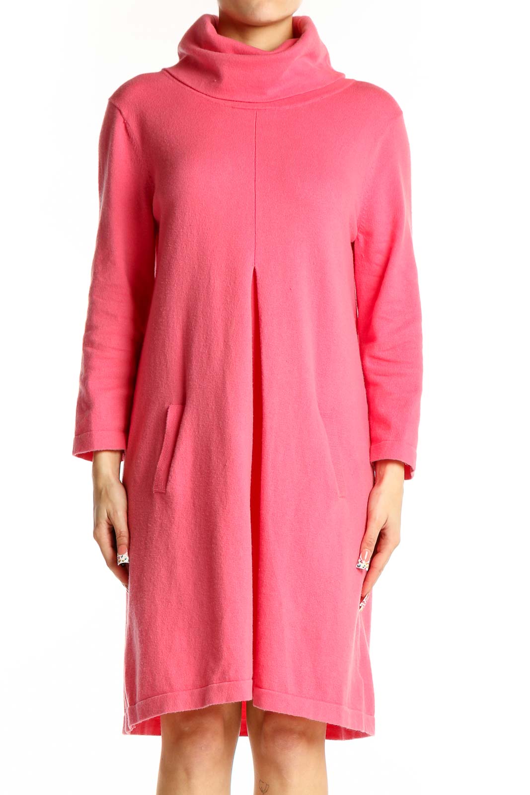 Pink Turtleneck Sweater Dress Front