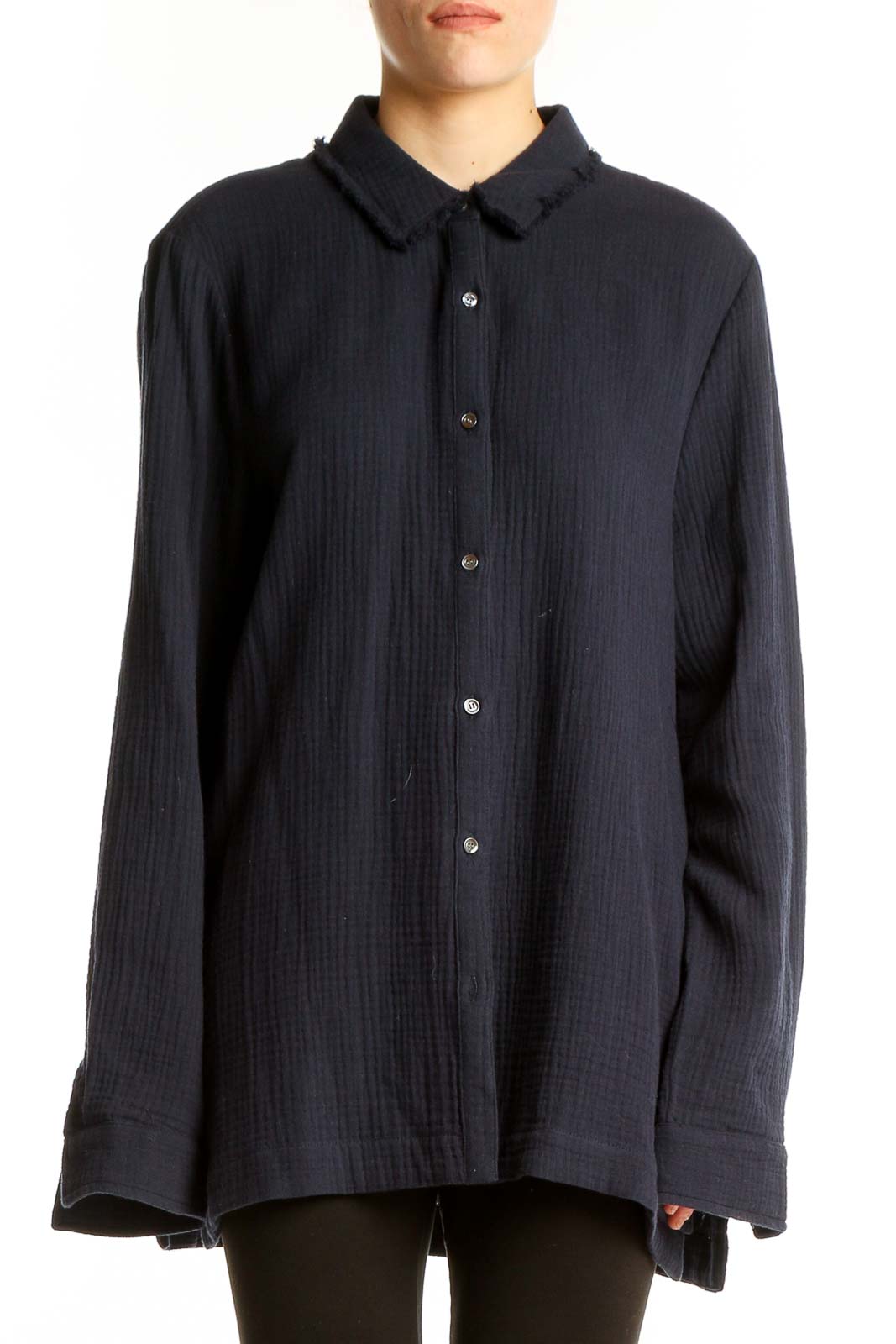 Navy Cotton Button-Down Shirt Front